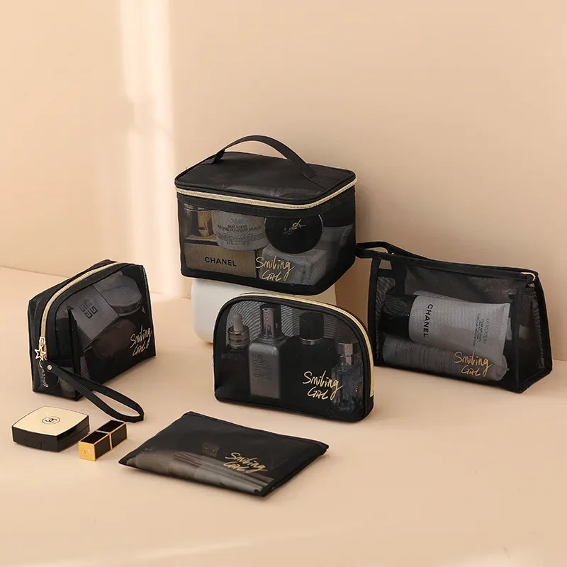 Women Travel Cosmetic Bag Large-Capacity Wash Bags Black Mesh Makeup Case Organizer Storage Pouch Casual Zipper Toiletry Make Up 2