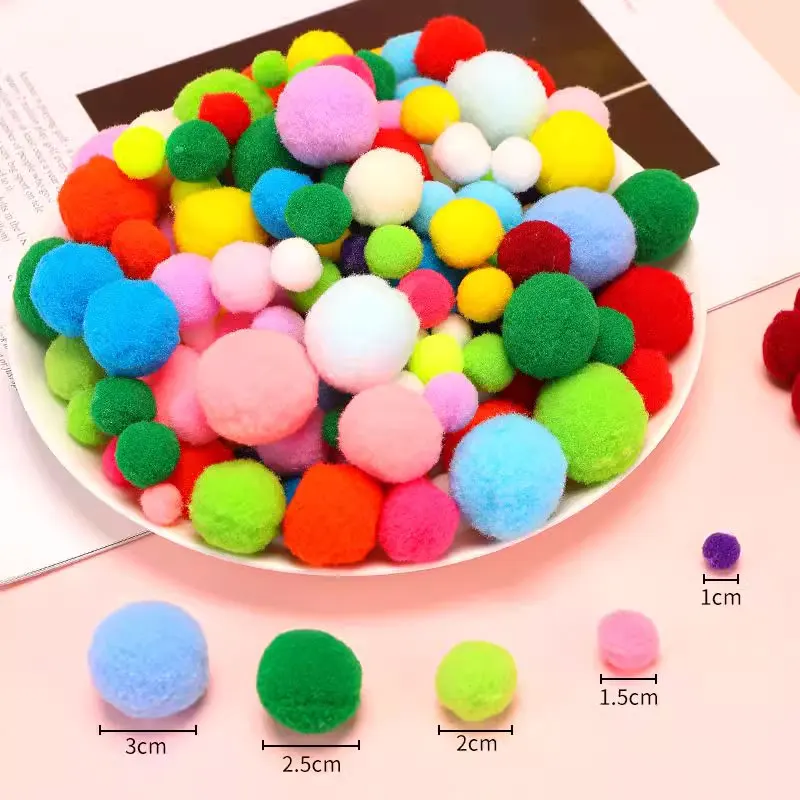 Cheerleading Pom Poms Mink Fur Pompoms 300-30Pcs Multicolor Pompoms Fur Balls 8/10/15/20/25/30mm for DIY Crafts