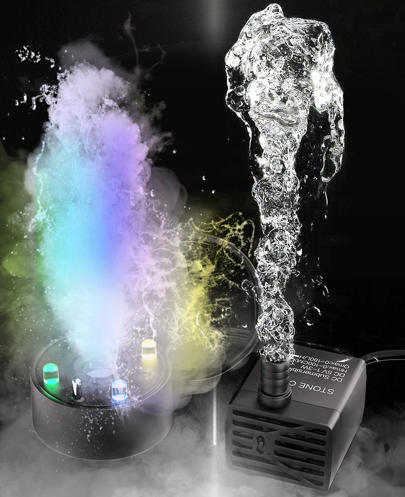 2-IN-1 USB 5V Water Pump Ultrasonic Atomizer Mist Maker Fogger Fountain Pond Garden Rockery Fish Tank Landscaping Humidifier