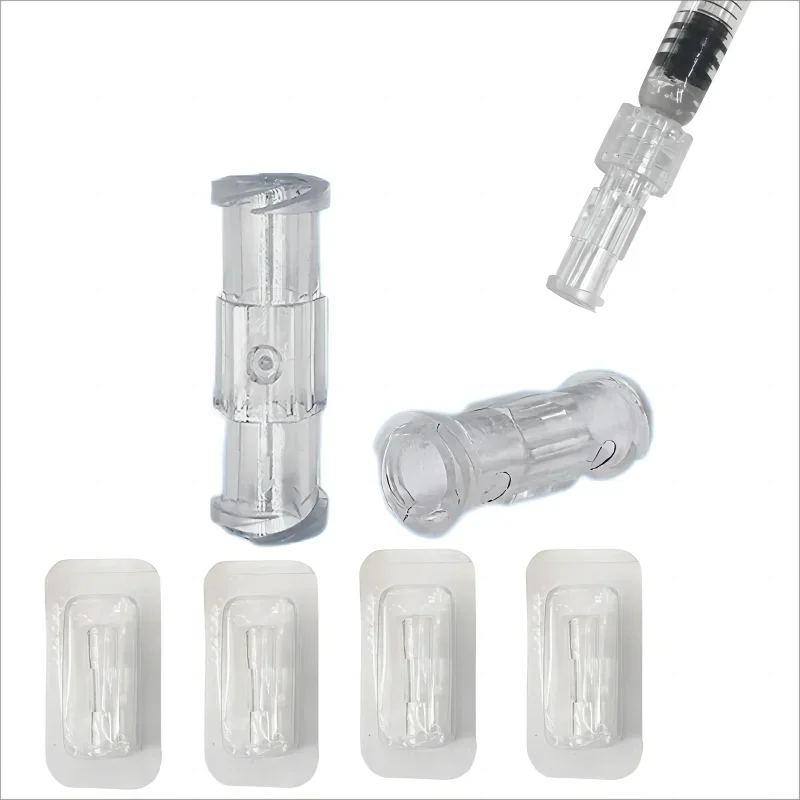Disposable sterile double helix sterile Luer lock adapter, leak proof transparent plastic syringe connector