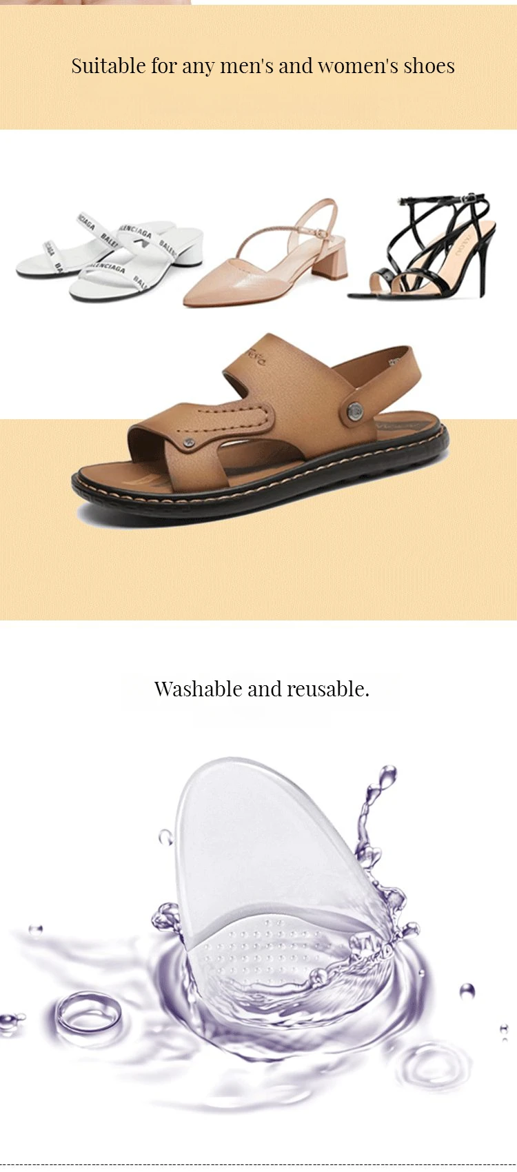 Silikon halbe Einlegesohlen Frauen Schuhe Pads Fuß polster für Absätze bequeme Fußpflege produkte Sandalen Vorfuß rutsch festes Kissen – Detail 7