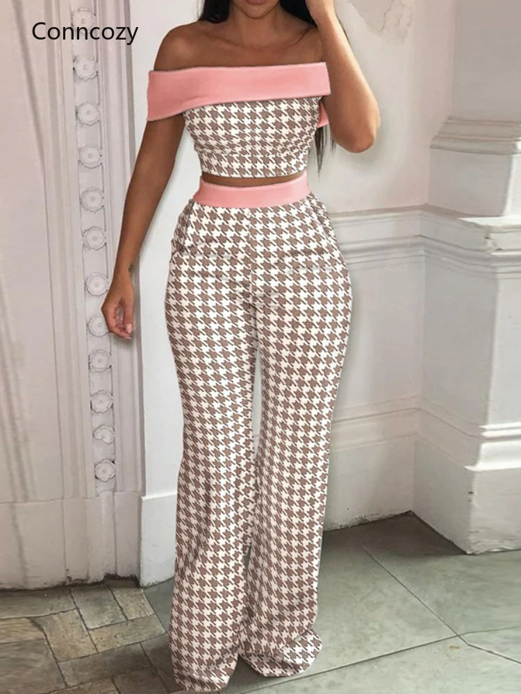 

2022 Summer New Feminine Temperament One-shoulder Short Style Is A Two-piece Elegant Women's Suit Top + Casual Pants Printing