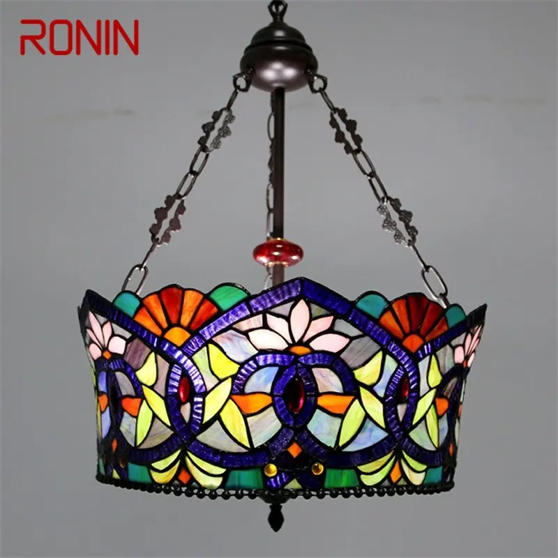 

RONIN Tiffany Pendant Lamp LED Creative Color Glass Vintage Hanging Light Decor for Home Dining Room Bedroom Hotel