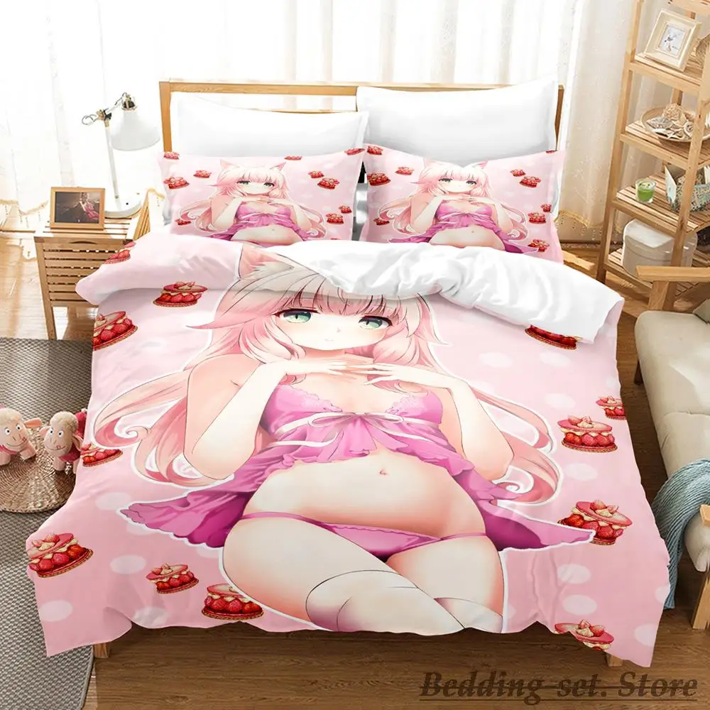 Kawaii Nekopara Bedding Set Single Twin Full Queen King Size Bed Set Aldult Kid Bedroom Duvetcover Sets Anime parure de lit Bed 4