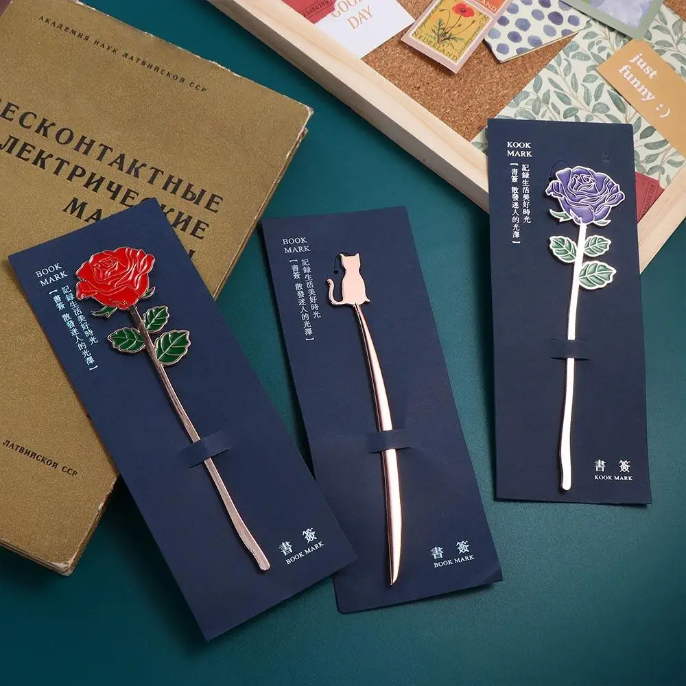 1pc Kawaii Cat Bird Rose Alloy Bookmark Cute Coloring Embossing Book Mark Page Folder Office School Supplies Stationery metal bookmark animal bookmark bookmarks stationery supplies paper bookmark