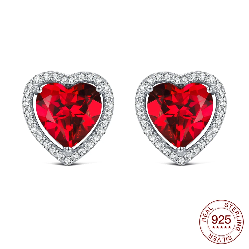 925 Sterling Silver Earrings Red Heart Diamond-studded Earrings Original Earring For Ladies Fashion Friend Party Daily Wear Gift