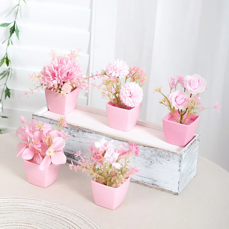 Plantas Suculentas Artificiales En Maceta De Cerámica Rosa - Decoración De Escritorio, Oficina, Hogar - Zenida