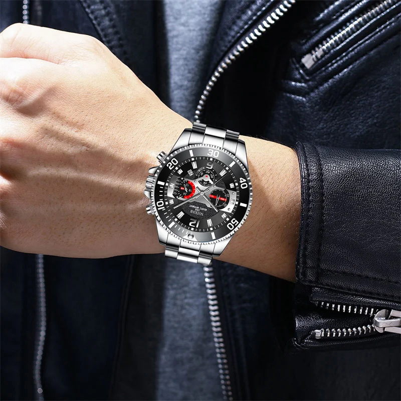 NOTIONR Fashion Mens Watches Luxury Men Sport Waterproof Stainless Steel Quartz Watch Business Luminous Clock relogio masculino