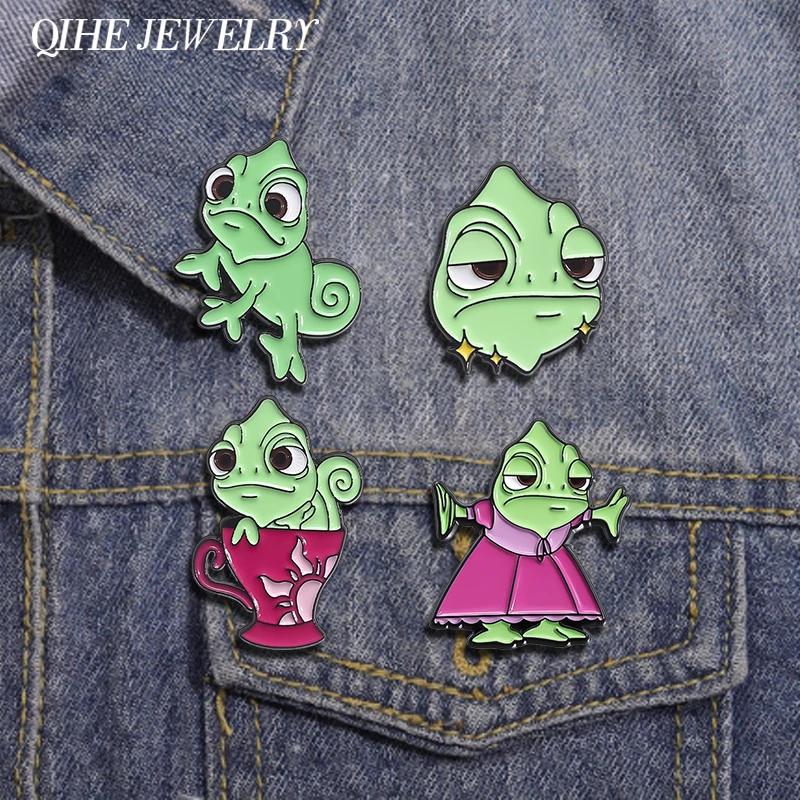 Princess Chameleon Lizard Enamel Pins Funny Cartoon Fairy Tale Role Brooch Backpack Lapel Badges Animal Jewelry Gift for Friends Princess Chameleon Lizard Enamel Pins Funny Cartoon Fairy Tale Role Brooch Backpack Lapel Badges Animal Jewelry Gift for Friends