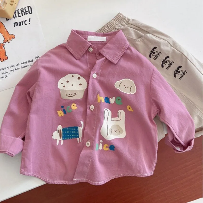 New Autumn Boys Cartoon graffiti Shirts Girls cotton long sleeve Tops Kids fashion Korean style loose shirts