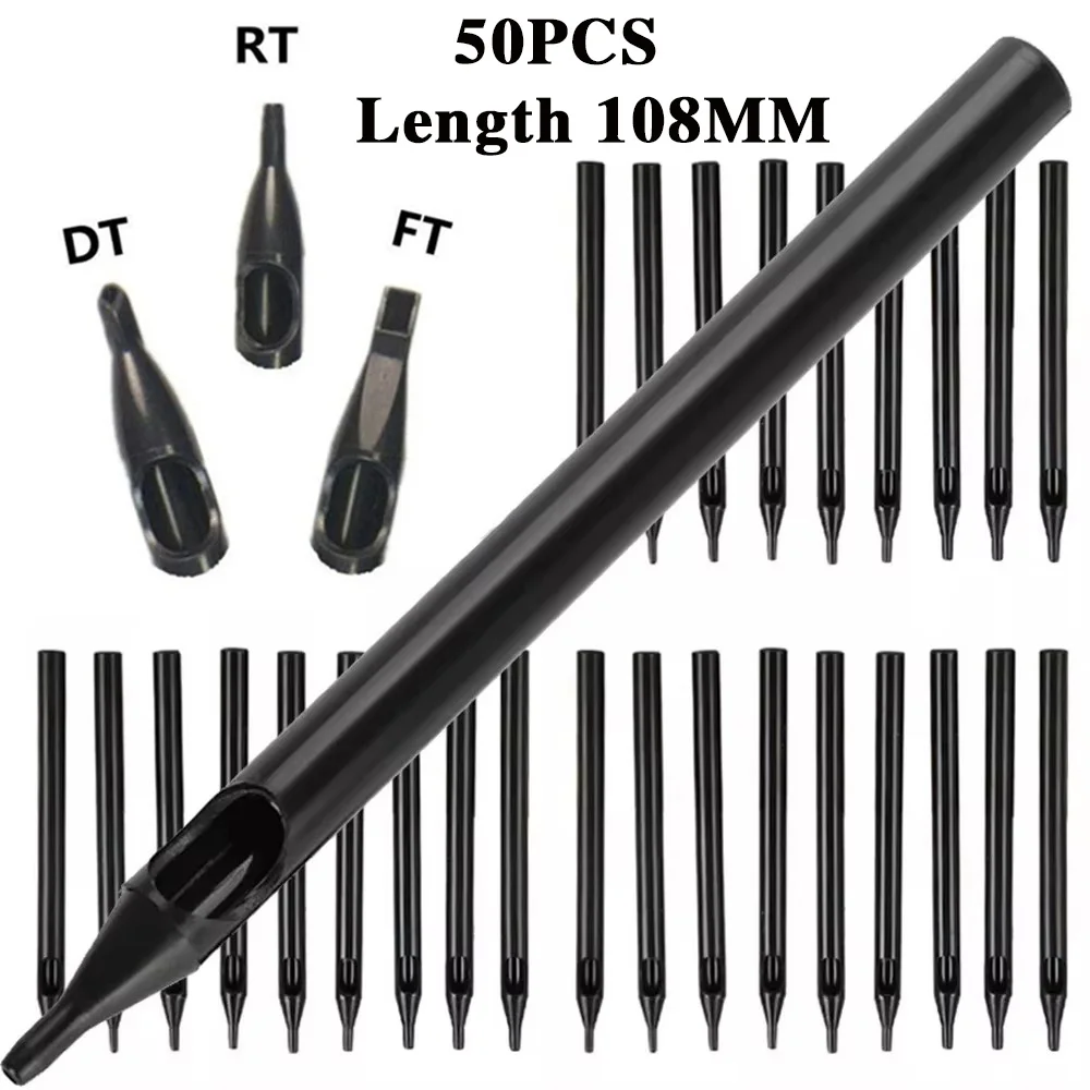 50PCS/Box Disposable Tattoo Long Tips RT/DT/FT Black Sterilized Tattoo Needle Nozzle Tip Tubes for Machine Grip Needle tattoo microblading needles disposable tattoo tips
