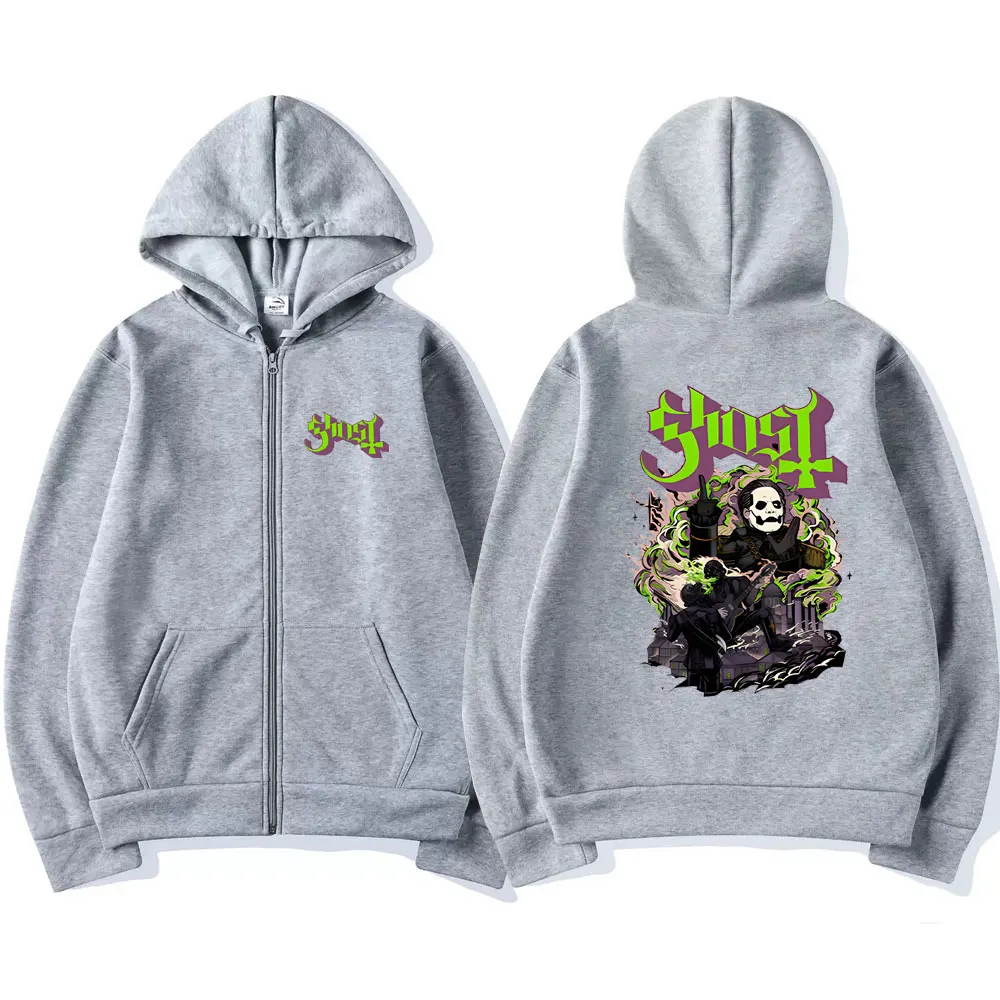 Ghost Band Zipper Hoodie Men Hip Hop Oversized Fashion Cartoon Anime Graphic Print Zip Up Hoodies Male Rock Gothic Sweatshirts