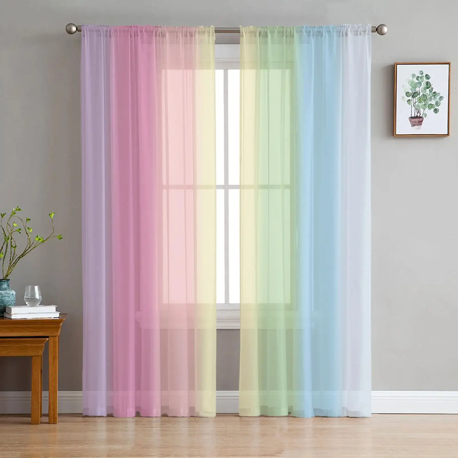 

Solid Color Gradient Printed Curtains, Polyester Fiber Suitable For Bedroom, Kitchen, Living Room Curtains, Home Decoration 2pcs