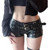Women Sexy Side Zipper Splicing Ultra Short Shorts Low Waist Leather Belt Mini Trousers Female Slim Hip Lift Three Quarter Pants 1