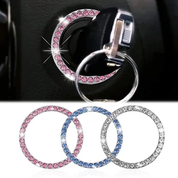 Car Ignition Key Ring Diamond Rhinestone Stickers for Auto Motorcycle Styling Bling Decoration Key Circle Button Car Accessories 1