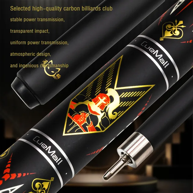 58-Inch Low Deflection Pool Cue carbon Shaft Stainless Steel Quick Joint 12.5mm Multi-Layer Tip Sleek Design 1