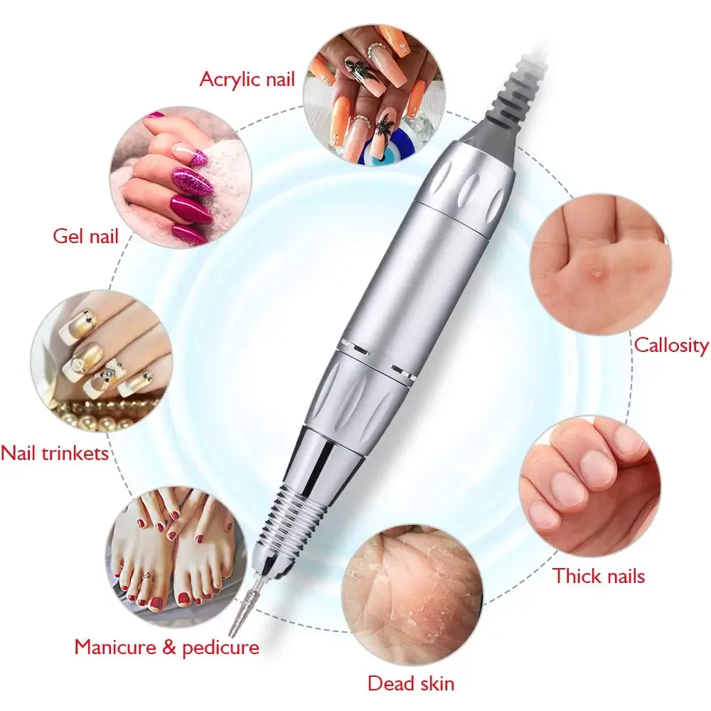 Electric Nail Drill Electric Nail Drill Pen Handle File Polish Grind Machine Handpiece Manicure Pedicure Tool DC & 3 PIN Nail Drill Accessories