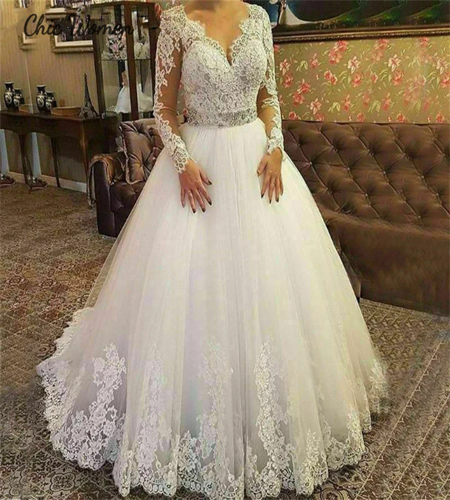 

Classy Greek Lace Wedding Dress With Beaded V Neck Long Sleeve Lace A Line Country Bridal Gowns Appliques Women Vestido Blanco