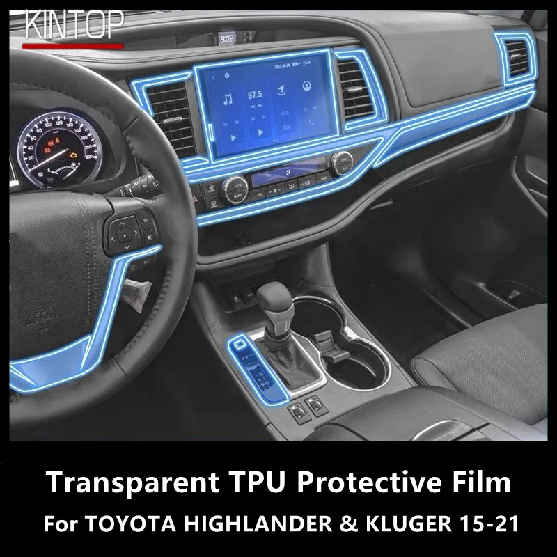 For TOYOTA HIGHLANDER & KLUGER 15-21 Car Interior Center Console Transparent TPU Protective Film Anti-scratch Repair Film center console decoration sticker protective film tpu m3 center console gear cover for tesla model 3 three car interior stickers