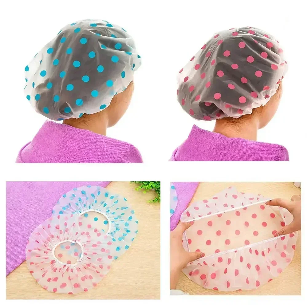 1/5Pcs Reusable Shower Cap with Elastic Band Waterproof & Thicken Bathing Hat for Women for Hair Salon & Home Use