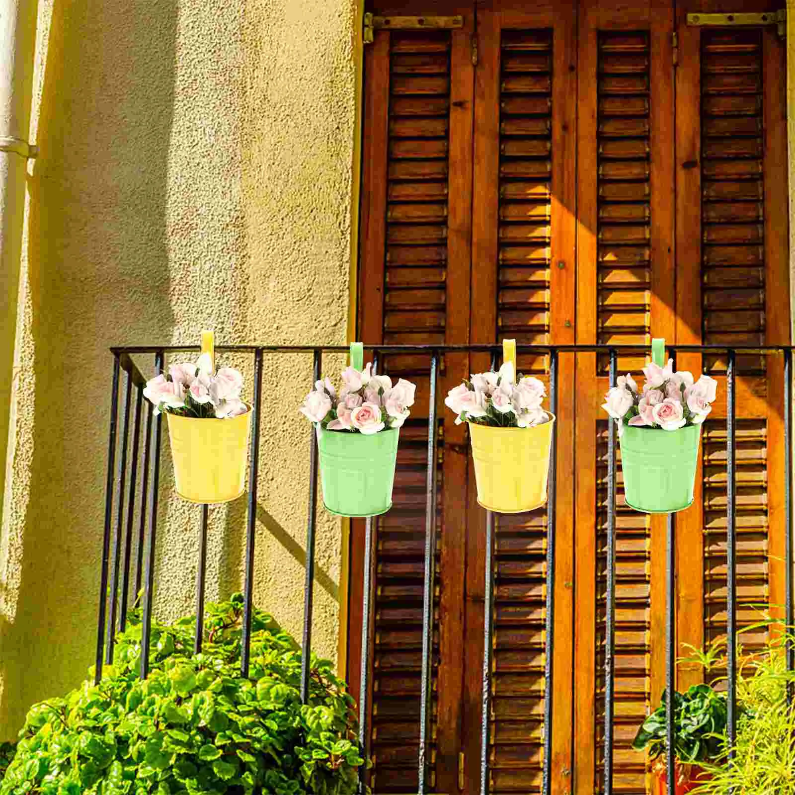 

Cabilock Garden Flower Hanging Multicolor Flower Pots Balcony Garden Railing Planter Fence Hanging Metal Bucket Plants