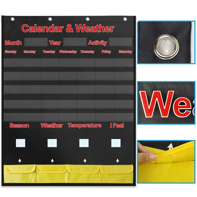 Weather Chart For Preschool Monthly Calendar Hanging Pocket Chart With 4  Hooks Early Education Tools With 4 Spinners Temperature - AliExpress