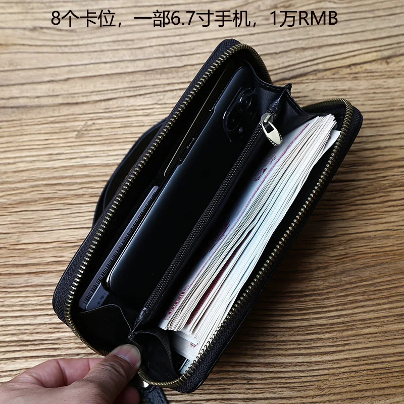 NZPJ Leather Long Wallet Natural Cowhide Clutch Bag Large Capacity Bank Card Bag Multi Function Wallet Casual Mobile Bag