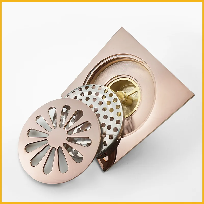 Brass Black 10X10cm Square Bathroom Shower Floor Drain Household Sewer Pipe Invisible Water Filter Deodorant Floor Cover