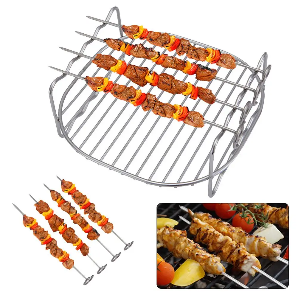 Baking Tray Skewers Air Fryer Stainless Steel Holder BBQ Rack Double-deck Home air fryer rack