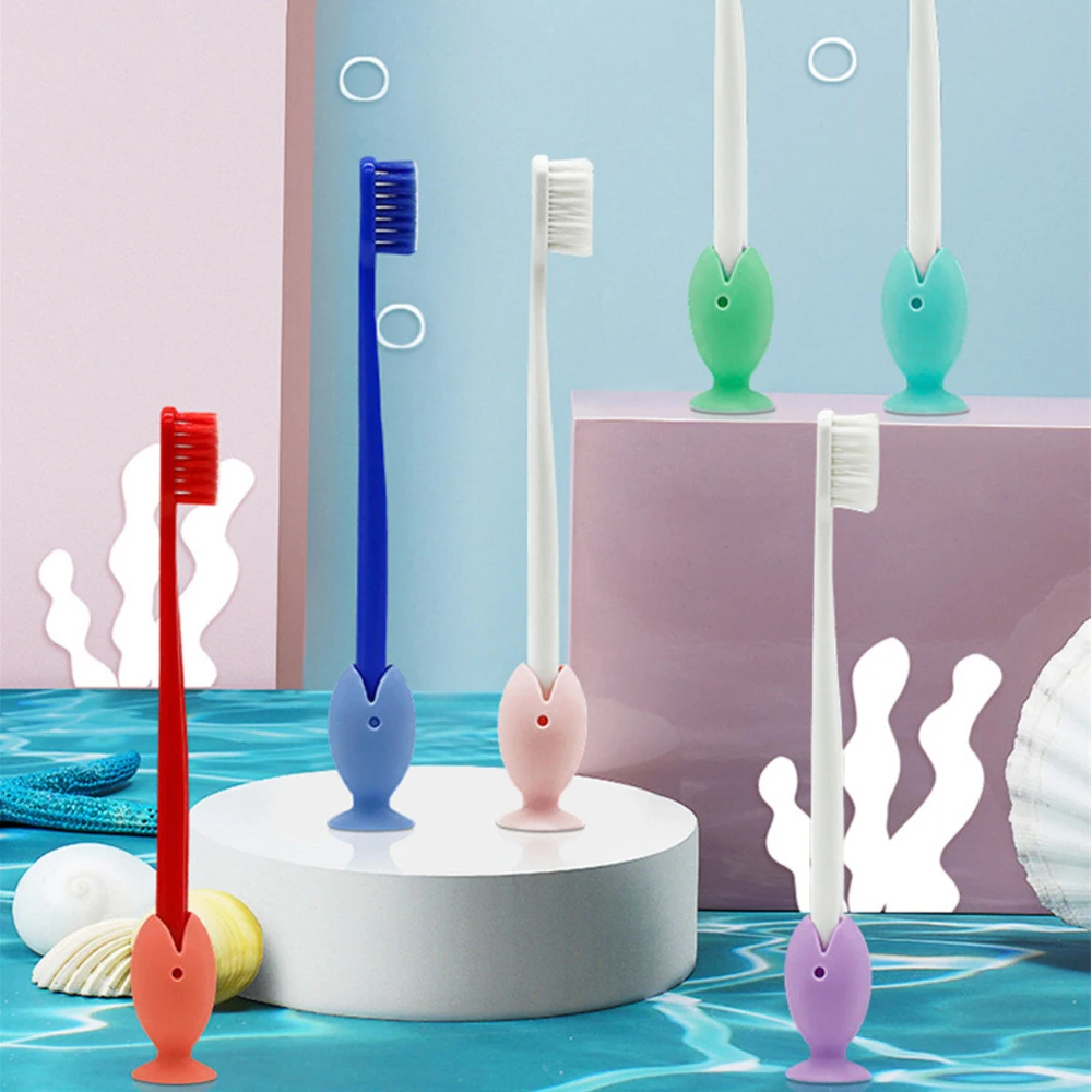 Cute Standing Tooth Brush Cover Cap Stand Portable Travel Toothbrush Head Cover Cute Fish Shape Silicone Suction Cup Toothbrush