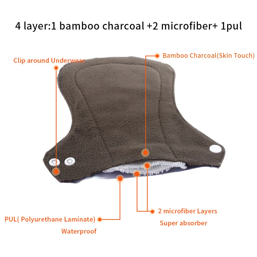 Bamboo Charcoal Washable Menstrual Pads Women Cloth Pads for Heavy Periods Reusable Sanitary Napkin Set 5Pcs XL Sanitary Towels 4