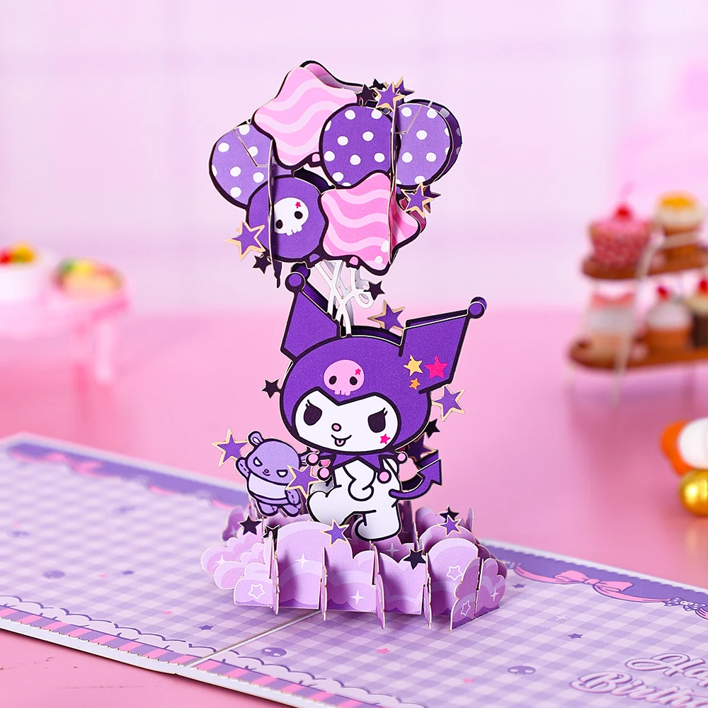Sanrio Happy Birthday Card Melody Kuromi Hello Kitty POCHACCO 3D Pop Up Greeting Card 3D Cards Birthday Cards for Kid Girlfriend