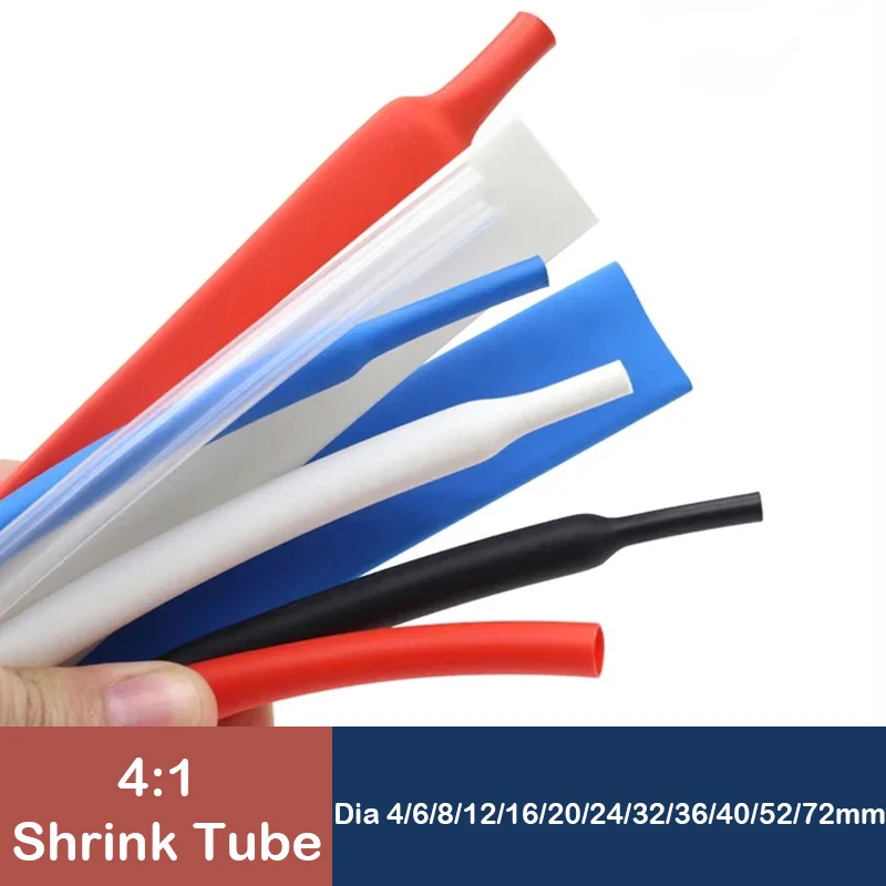 

1/5M 4:1 Heat shrink tube with glue inner diameter 4~72mm Double layer sleeve to protect the wire cable wrap