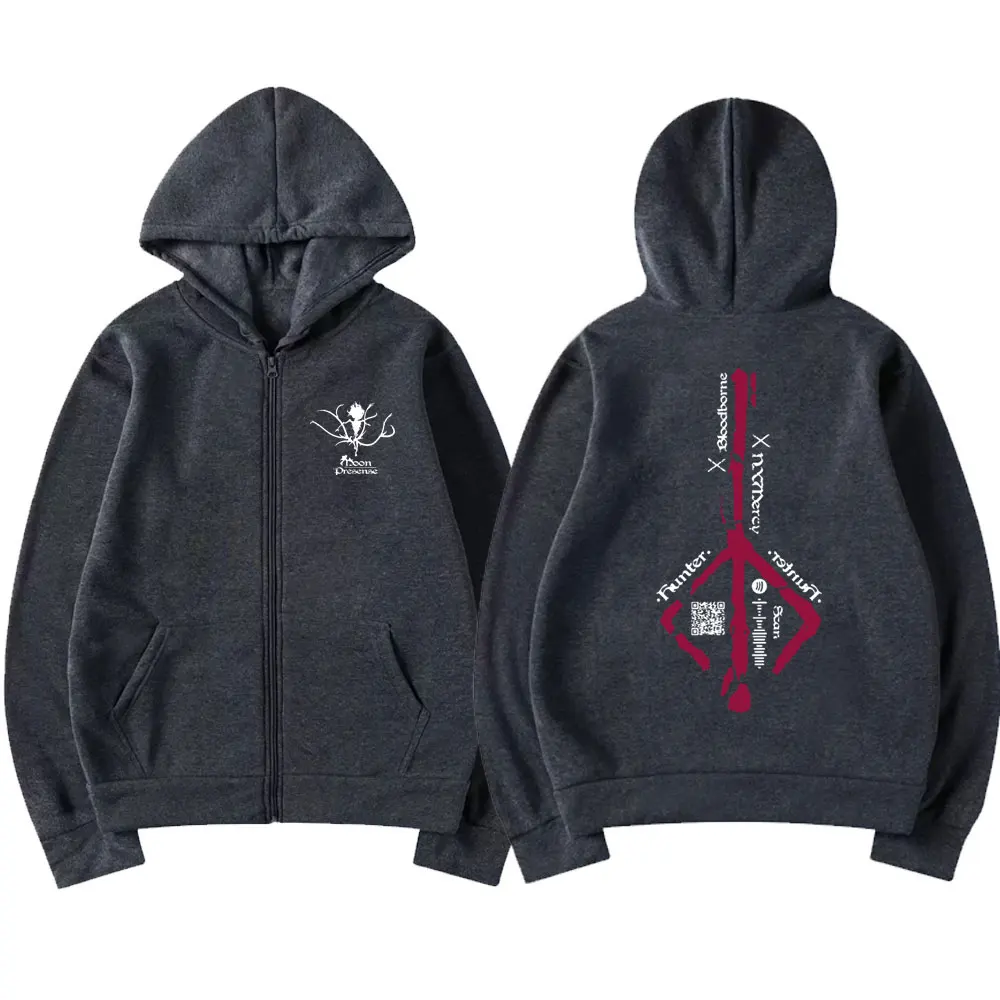 Game Bloodborne Zipper Hoodie Horror Hunter Gothic Oversized Zip Up Jacket Men Casual Cotton Zip Sweatshirt Unisex Streetwear
