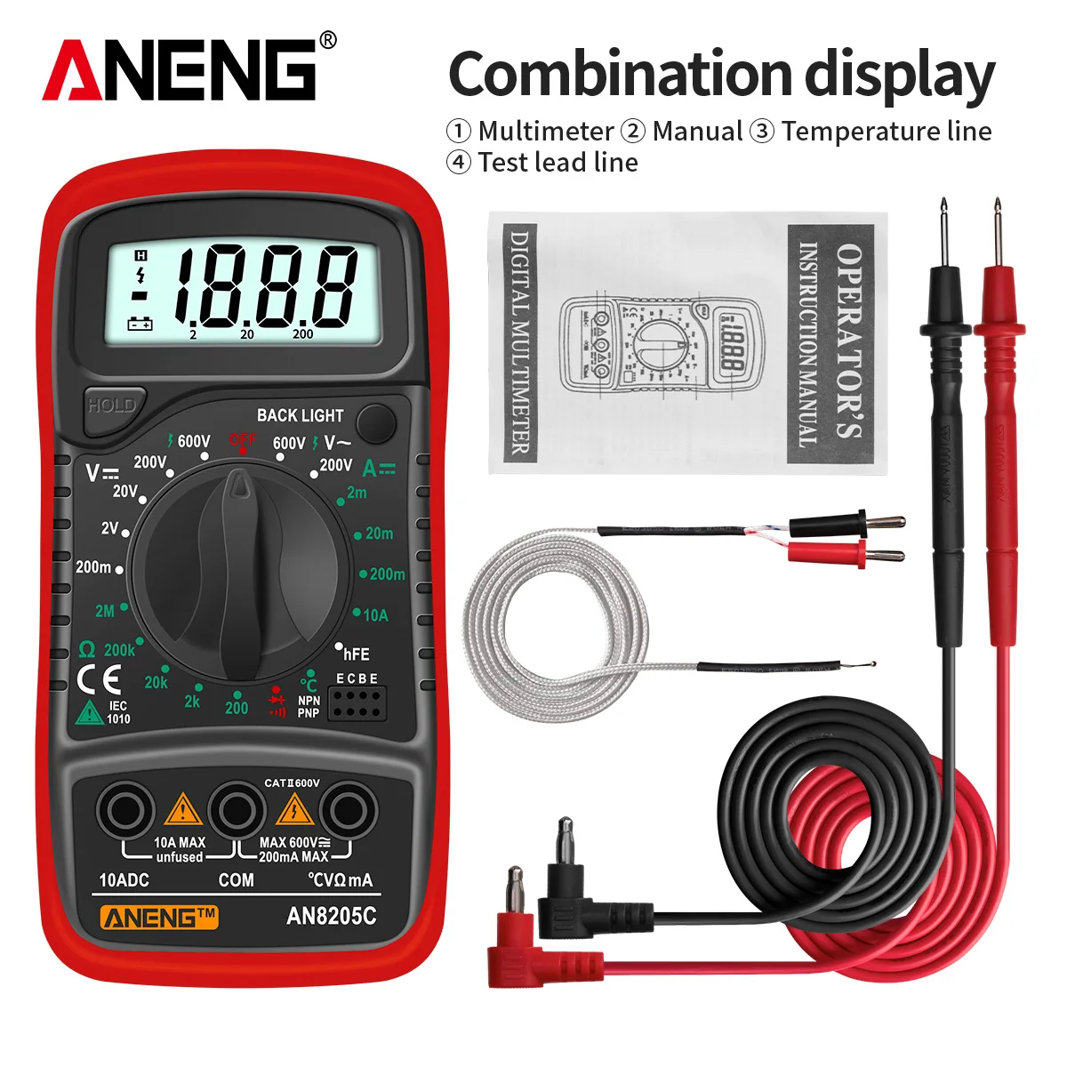 ANENG AN8205C Digital Multimeter AC/DC Ammeter Volt Ohm Multimetro Tester Meter With Thermocouple LCD Backlight Portable digital multimeter