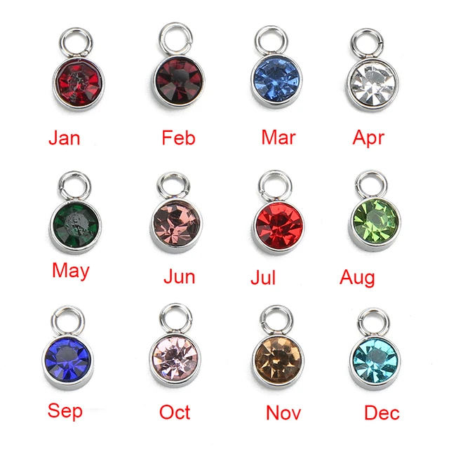 12pcs Stainless Steel Birthstone Charms Pendants Lot Bulk Crystal