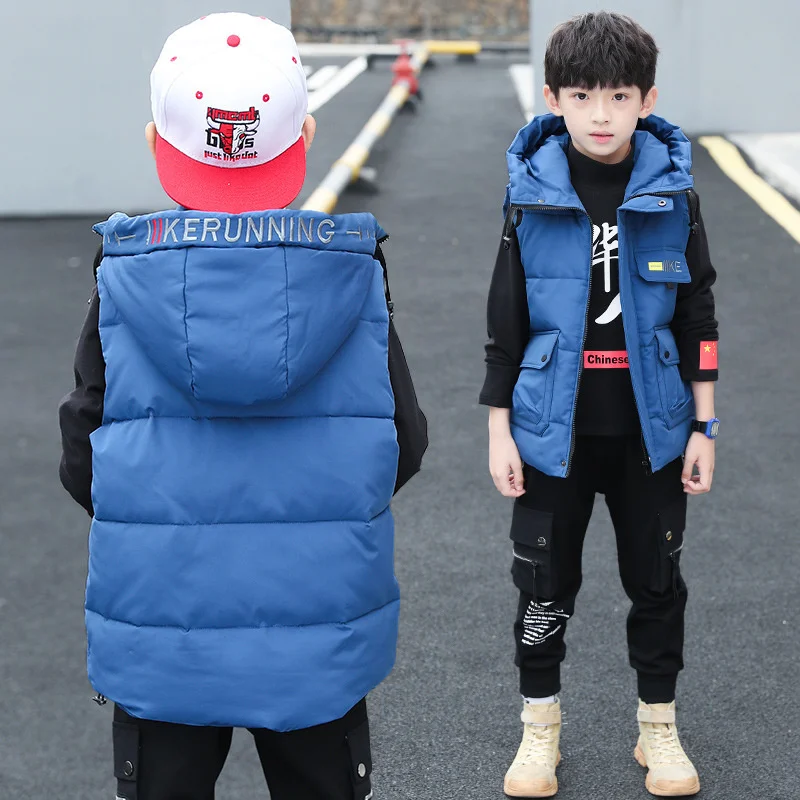 Autumn Winter Children Sleeveless Hoodies Jacket Kids Casual Waistcoat Boys Thicken Warm Long Vest Teenager Coat Outerwear children vest