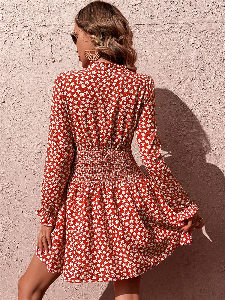 

Women'S Floral Dress Belted Waist Dresses With Long Sleeves Spring Clothes Women 2023 Chic And Elegant Woman Dress