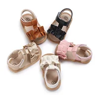 Citgeett Summer Infant Baby Girl Sandals PU Leather Non-slip Pleated Casual Daily Flats Toddler Shoes 6