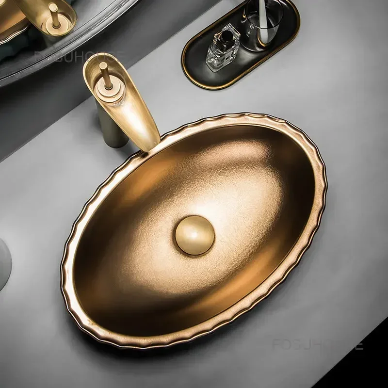 Nordic Green Gold Art Bathroom Sinks High-end Hotel Bathroom Washbasins Home art Washing Sinks Domestic Luxury Basin Z