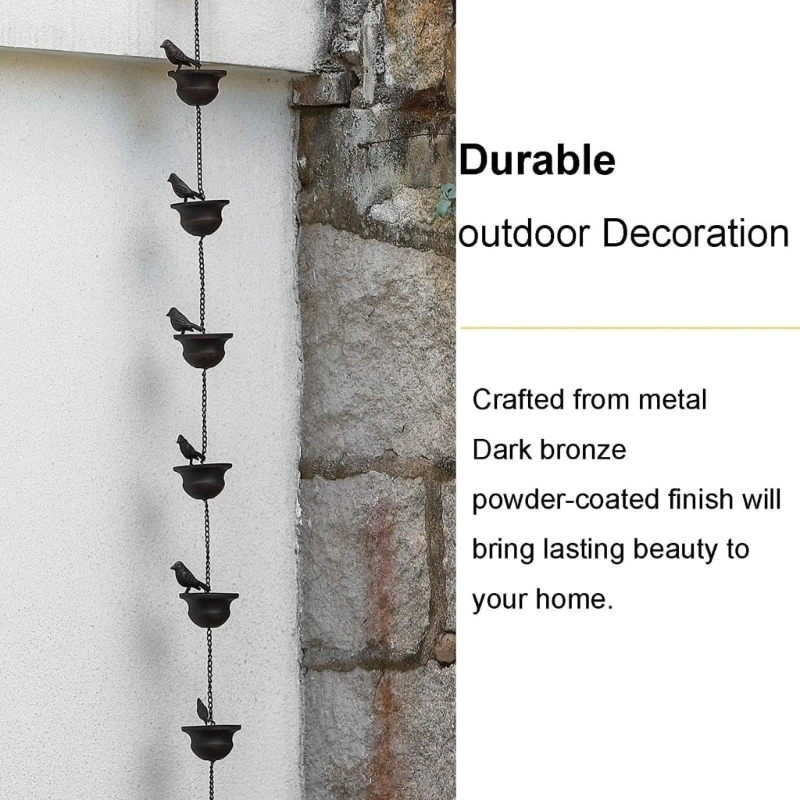 2.4 Meter Rain Chain Black-Bird Rain Chain Water Drain Gutter for Garden Home Roof Downspout Decoration with Hanger