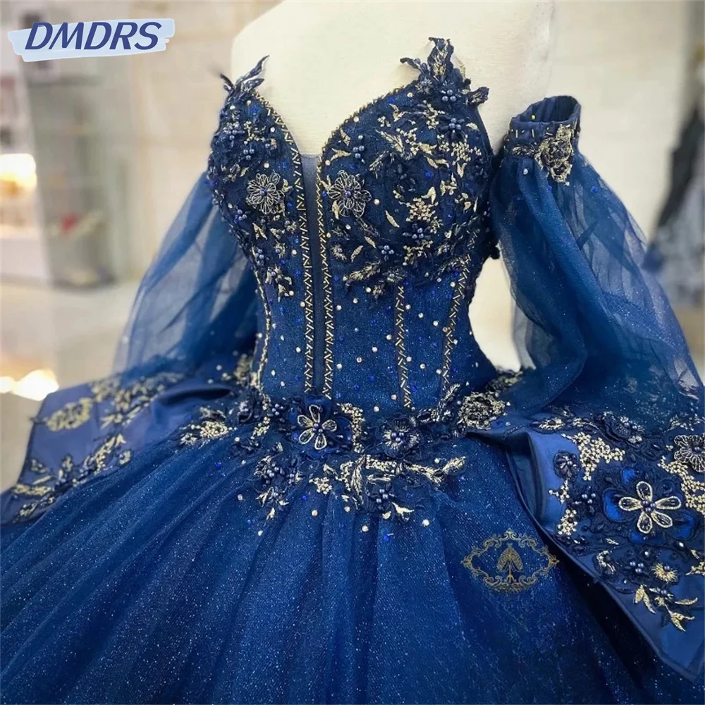 Elegante abito da ballo principessa senza spalline affascinante abito Quinceanera romantico Applique di fiori 3D con mantello dolce 16 abito Vestido De