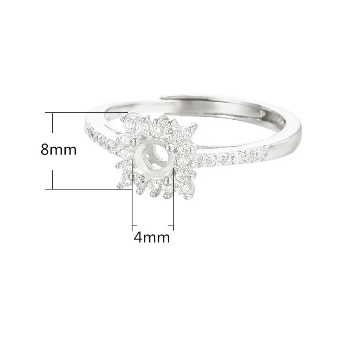 S925 Silver Women's Blank Ring Base Empty Tray for 4mm Cabochons Adjustable Zircon Ring Setting DIY Jewelry Accessories