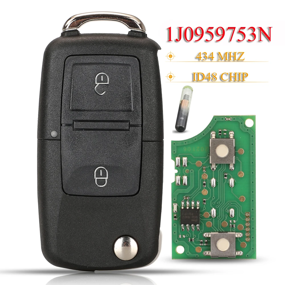 Jingyuqin 2 Buttons Smart Remote Car Key Fod 434Mhz Id46 Chip 1J0959753N For Vw Volkswagen Beetle Bora Polo Golf Passat