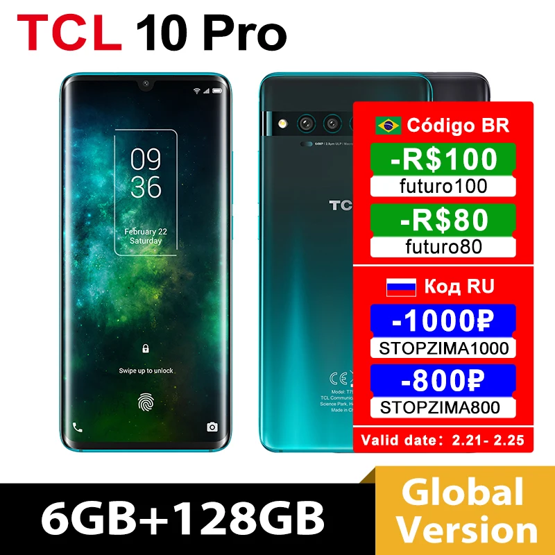 Мобильный телефон TCL10 Pro глобальной версии 6 Гб/128 ГБ камера 64 мп NFC Snapdragon 675