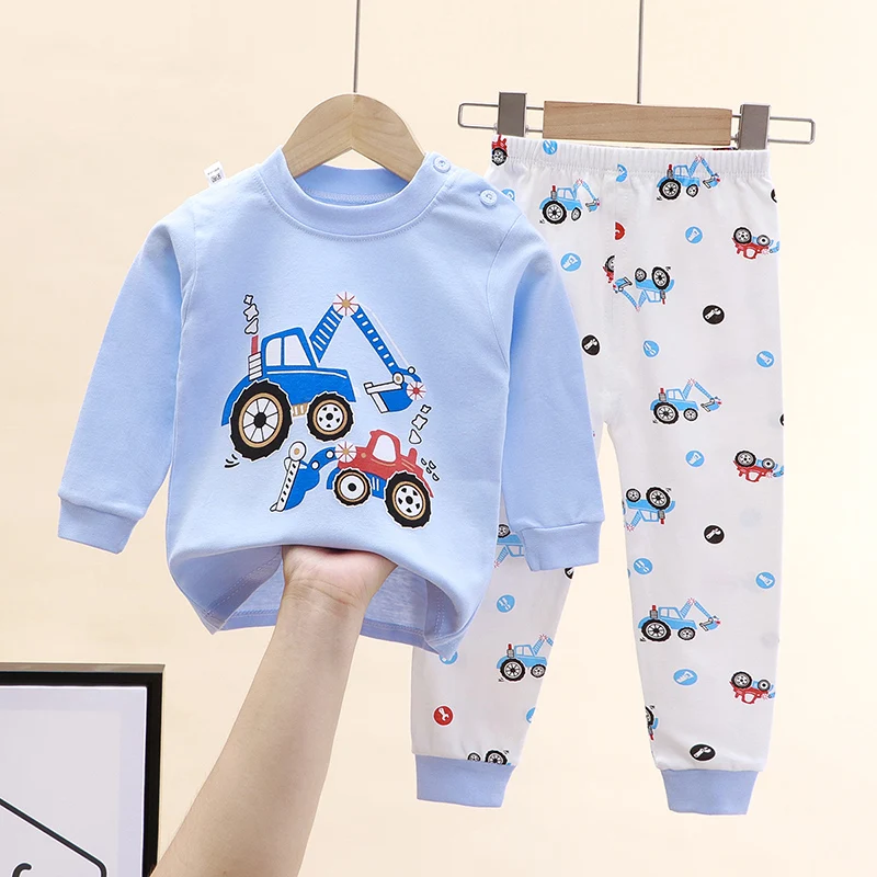 Boy Girl Pajama Set Cartoon Unicorn Long Sleeve Underwear Elastic Waist Pants Outfits for Kids Clothes Autumn Spring DS39