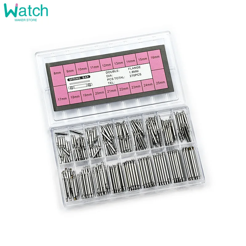 Deluxe Stainless Steel Spring Bar Set - 270 Pieces for Watchband Repair and Customization