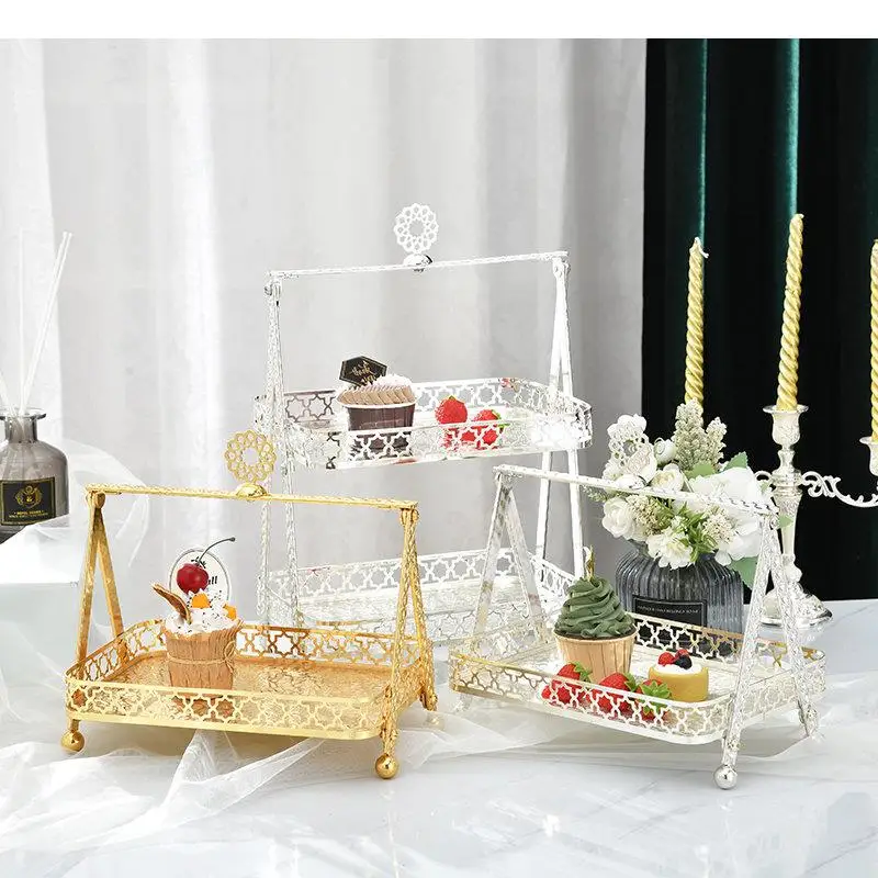 

Metal cake rack 1/2 layer dessert rack snack tray fruit tray sundries storage tray Bread plate Dim sum dish Housewear cake tools