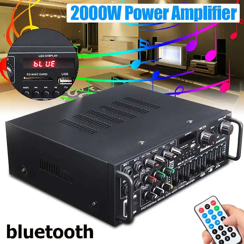 

Аудио усилитель SUNBUCK 2000 Вт, 5,0, bluetooth, 2 канала, Hi-Fi, стерео, 326BT, DC 12 В, 220 В, AV-усилитель, динамик, реверберация, равновесие