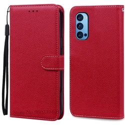 Luxurious Leather Wallet Flip Case - Premium Protection for Reno4 5G (Dark Red)